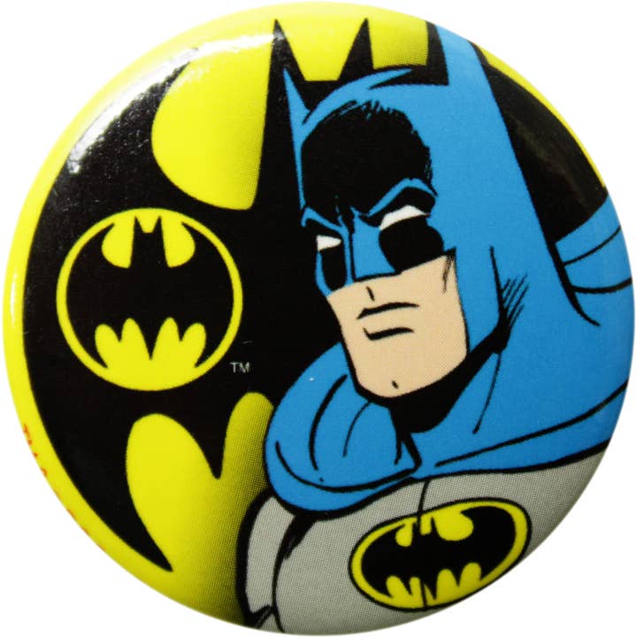Pin-on Button - 1.25 Inch - Batman - Bat-Signal And Profile for wholesale by Square Deal Recordings & Supplies