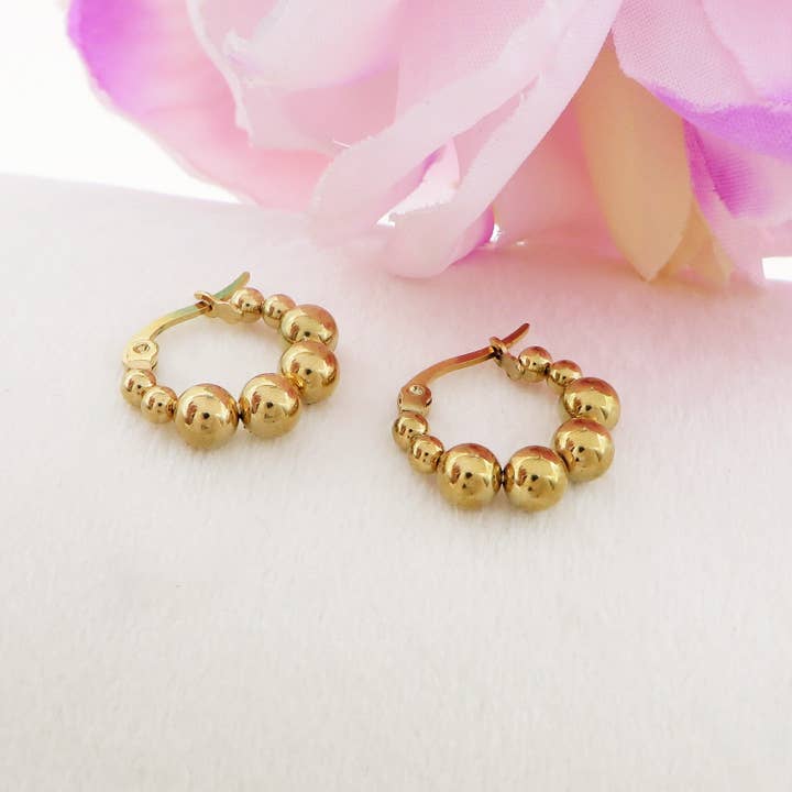 Daemon srls - Wholesale Hoop Earrings - JOSIE hoops - ACCIAIO INOSSIDABILE - Orecchini a cerchio con pallini