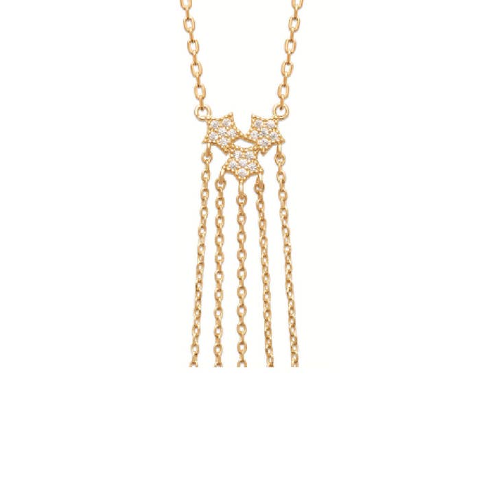 Jewelry Private Label - Wholesale Pendant/Charm Necklace - JewelryPrivateLabel Polaris Tristar 18K Gold Plated Dangle Long Necklace Cubic Zirconia