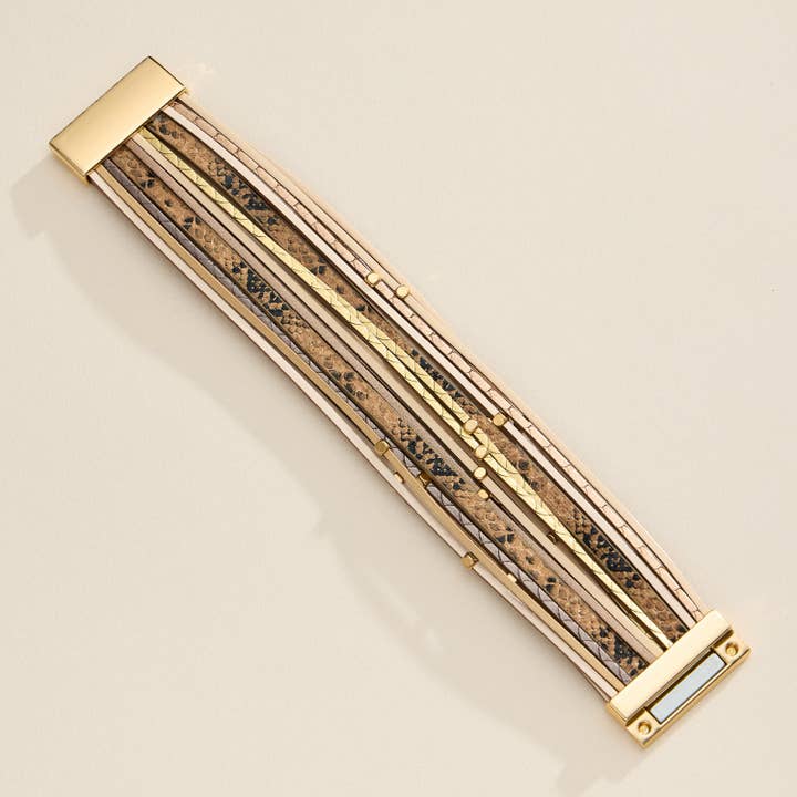 Frem - Vente Bracelet jonc - Bracelet enroulé bohème à plusieurs rangs en pierre naturelle avec fermoir3