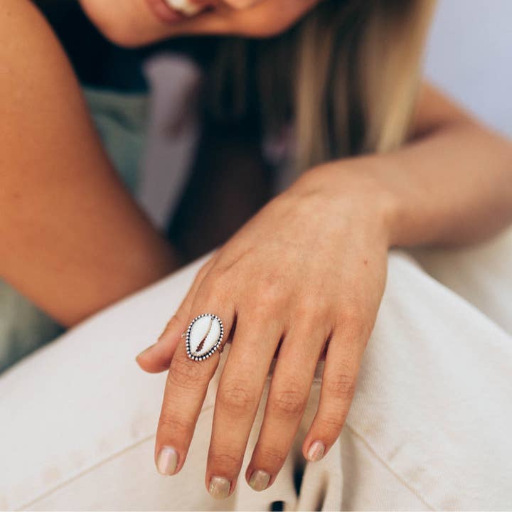 The Salty Gem - Wholesale Cocktail/Statement Ring - Beaded Cowrie Shell Ring (Handmade)5