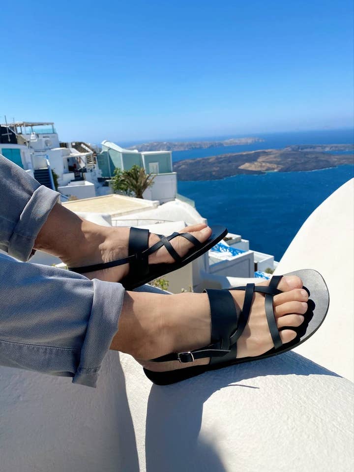 Black Leather Sandals Men, Slingback Sandals for wholesale by Christina Christi
