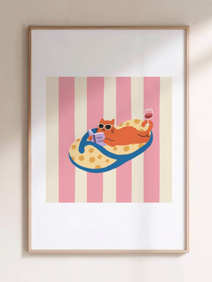 "Me Time – Slipper Life Series" Matted Print with Island Vibes for wholesale by Angela Wan Art