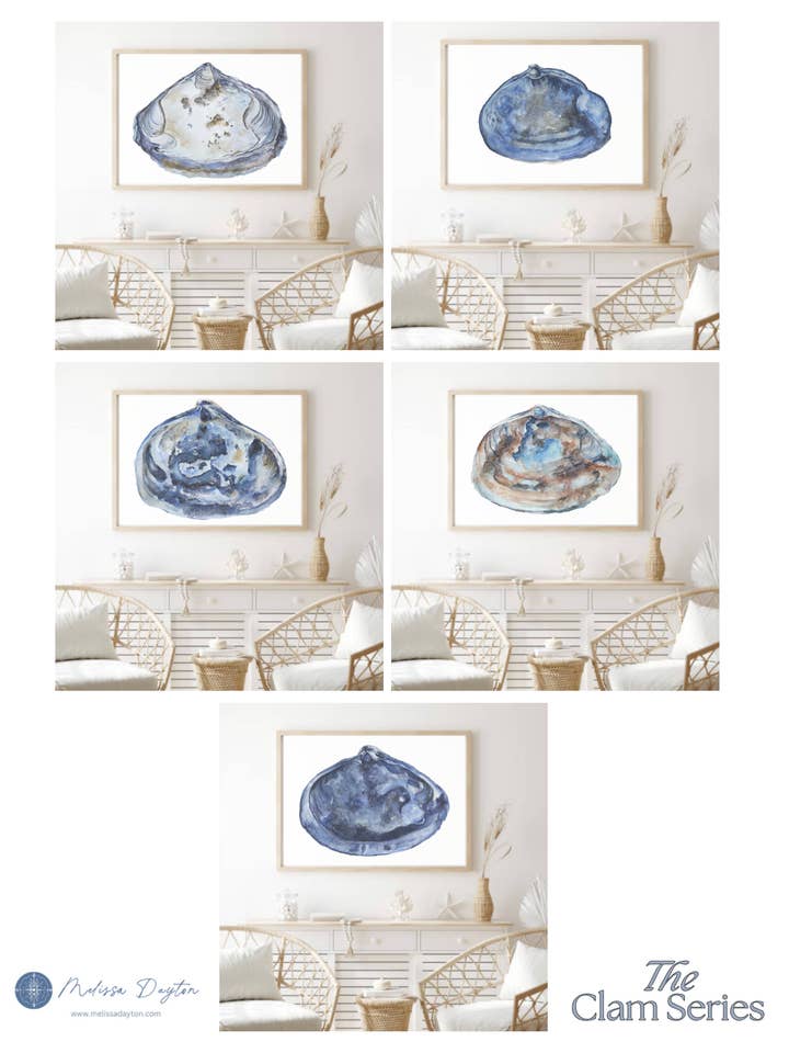 Kunstdrucke von Clam, Set 6 (ungerahmt) für den Großhandel von Melissa Dayton Art and Design