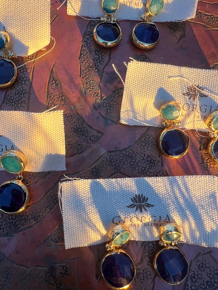 Double Stone Earring- Amethyst/ Aventurine for wholesale by Georgia On My Mind