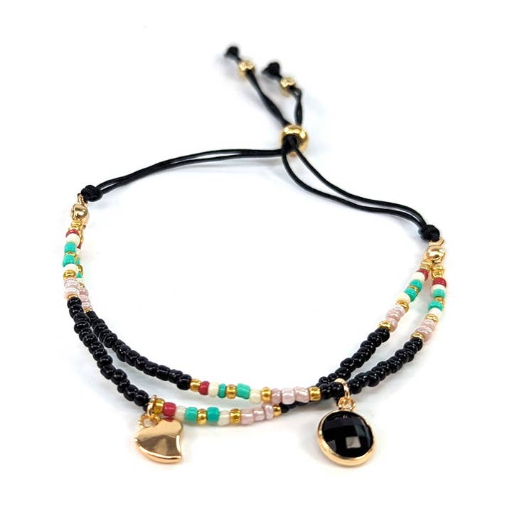 Adjustable Double Seed Bead Bracelet - Blacks for wholesale by Black Ginger