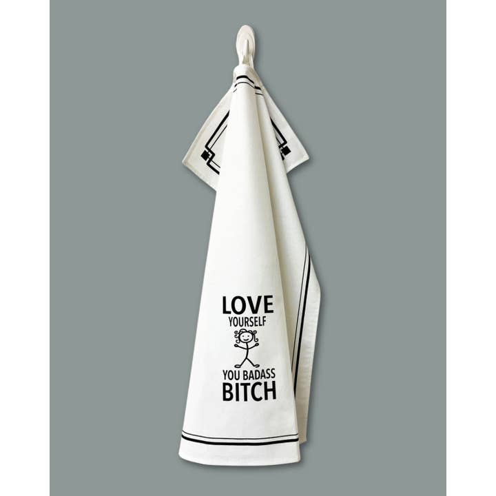 Fabdaz - Vendita all'ingrosso Strofinacci - "Asciugamano da Cucina in Cotone 'Amati, Sei una Cazzuta' - Hey Now™ - Vendita all'Ingrosso"