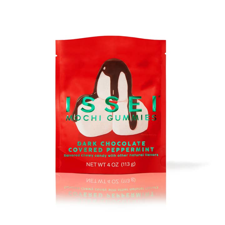 Dark Chocolate Covered Peppermint Mochi Gummies (4 oz) for wholesale by Issei Mochi Gummies