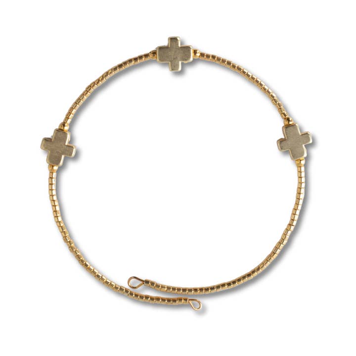 Lenny & Eva - Wholesale Bangle Bracelet - Faithful Cross Bangle-Gold, Cross Bracelet | Christian