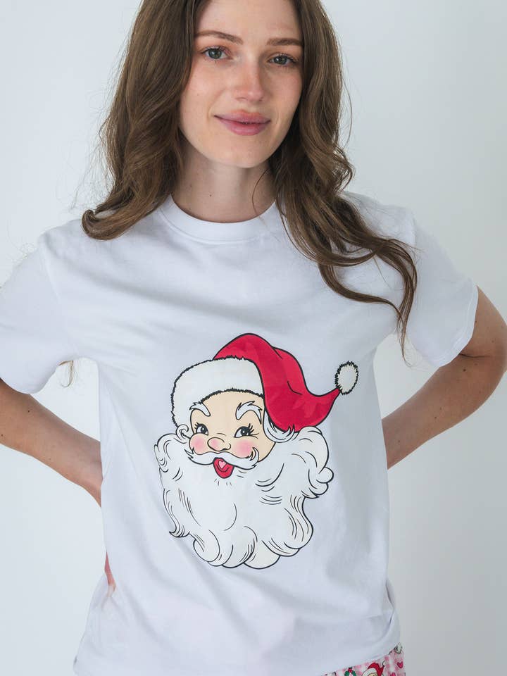 Adult Santa White Short Sleeve Graphic Tee
 for wholesale by RuffleButts + RuggedButts