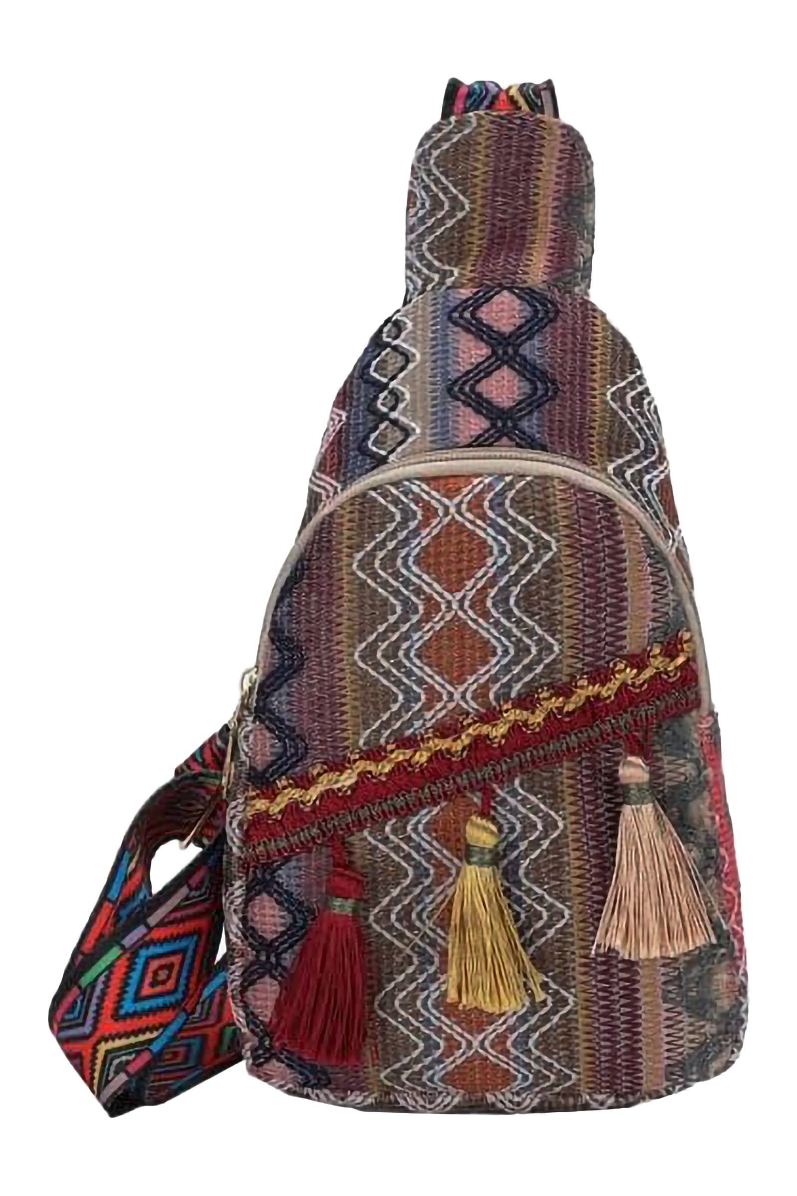 Cap Zone - Wholesale Shoulder Bag - Unisex - Boho Navajo Baja Tribal Woven Tassel Sling Bag7