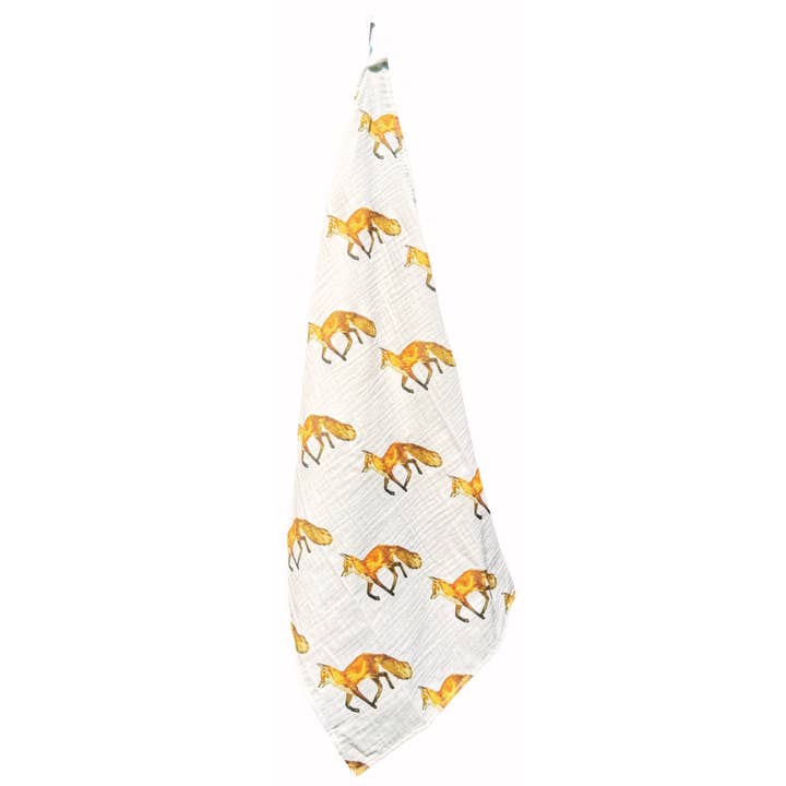 Tea Towel - Fox on White Linen Cotton for wholesale by Goose and Willow