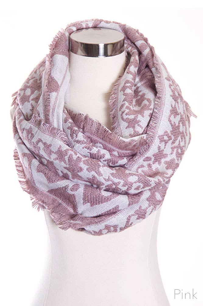 Hana - Wholesale Scarf - Women's - Multi Pattern Infinity Fringe Edge Scarf1
