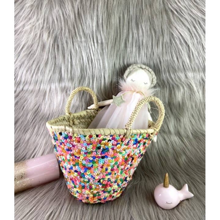 DarKech - Wholesale Basket – Kids & baby - Small Sequin Straw Basket, Straw Bag, Nursery Basket3
