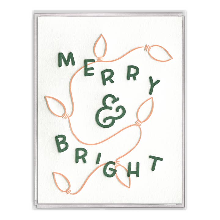 Merry and Bright Holiday Lights Letterpress Card Set for wholesale by INK MEETS PAPER