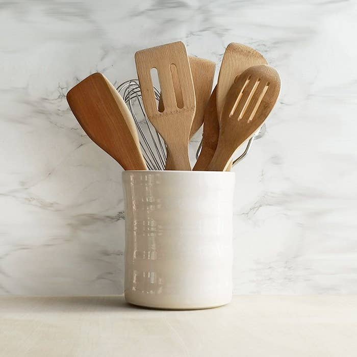 Stuck in the Mud Pottery - Wholesale Utensil Holder - Large Ceramic Utensil Holder - White