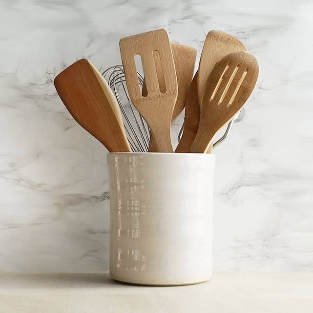 Large Ceramic Utensil Holder - White for wholesale by Stuck in the Mud Pottery