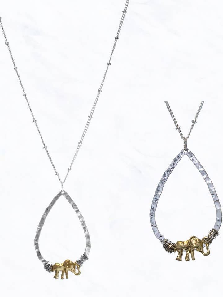 Collana con ciondolo in metallo martellato a forma di elefante unico per la vendita all'ingrosso da parte di Suzie Q USA