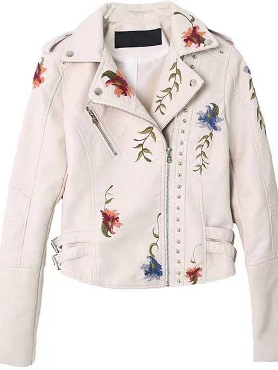 SALINA TRADING INC - Wholesale Leather Jacket - Women's - Studded Embroidered PU Leather Jacket Casual Chic6
