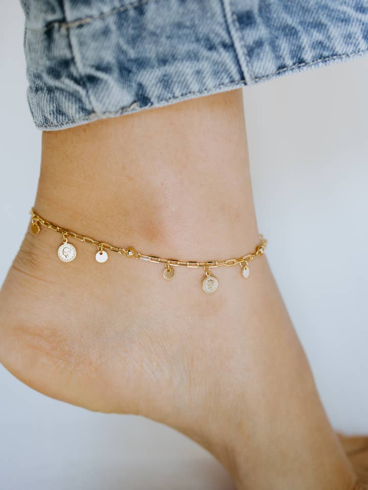 Gold Coin Charm Anklet for wholesale by Sydney Rose Co.