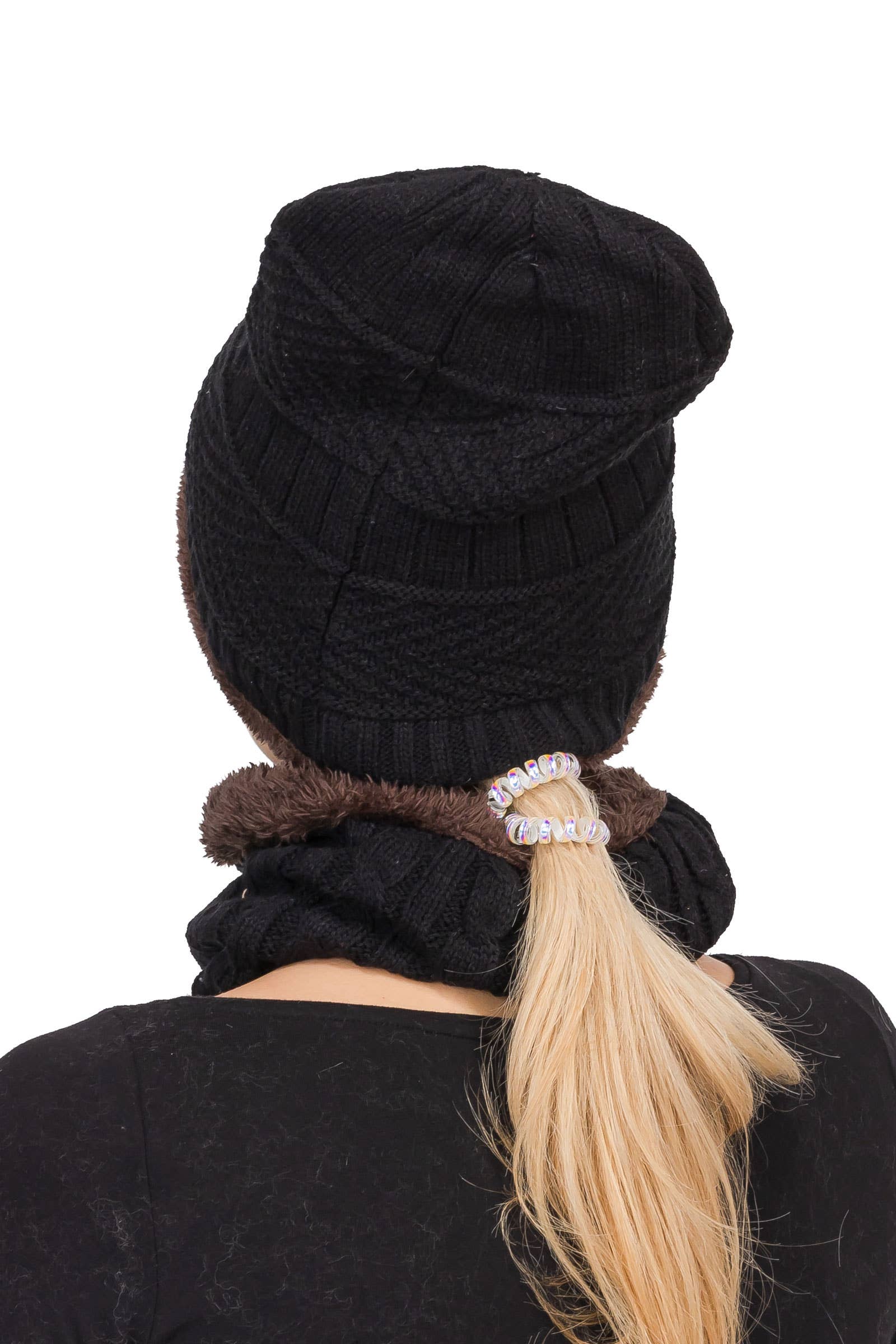 ASSORTED Earth Tone Cable Knitted Fur Beanie Scarf for wholesale on Faire3