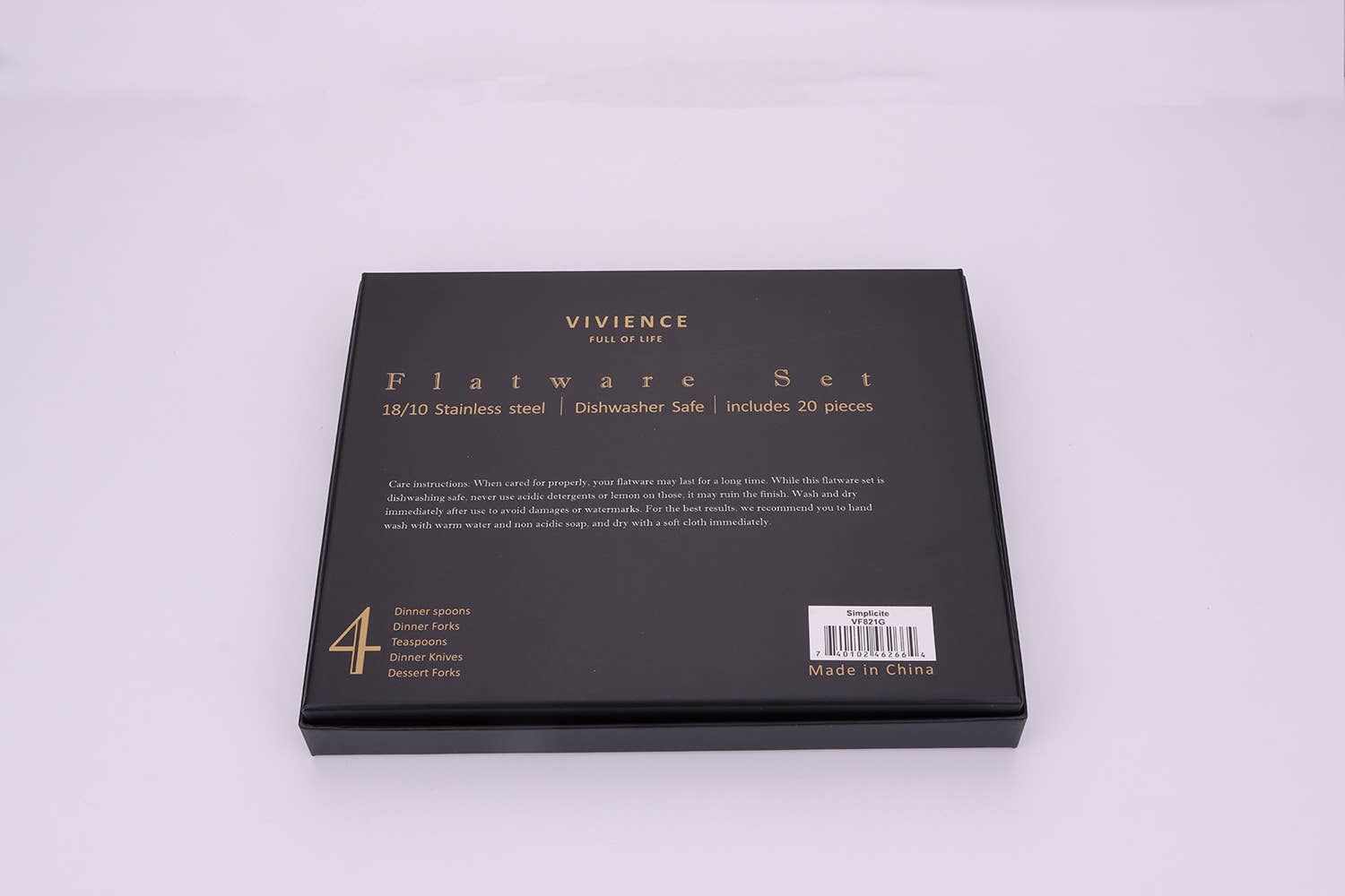 VIVIENCE - Wholesale Flatware Set - Simplicite 20 Pc Gold Flatware Set, Service for 49