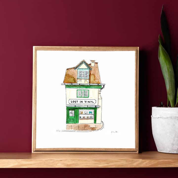 Atelier Nunila - Wholesale Art Print - Watercolor: Record Store, Vinyls, United Kingdom (15x15 cm)