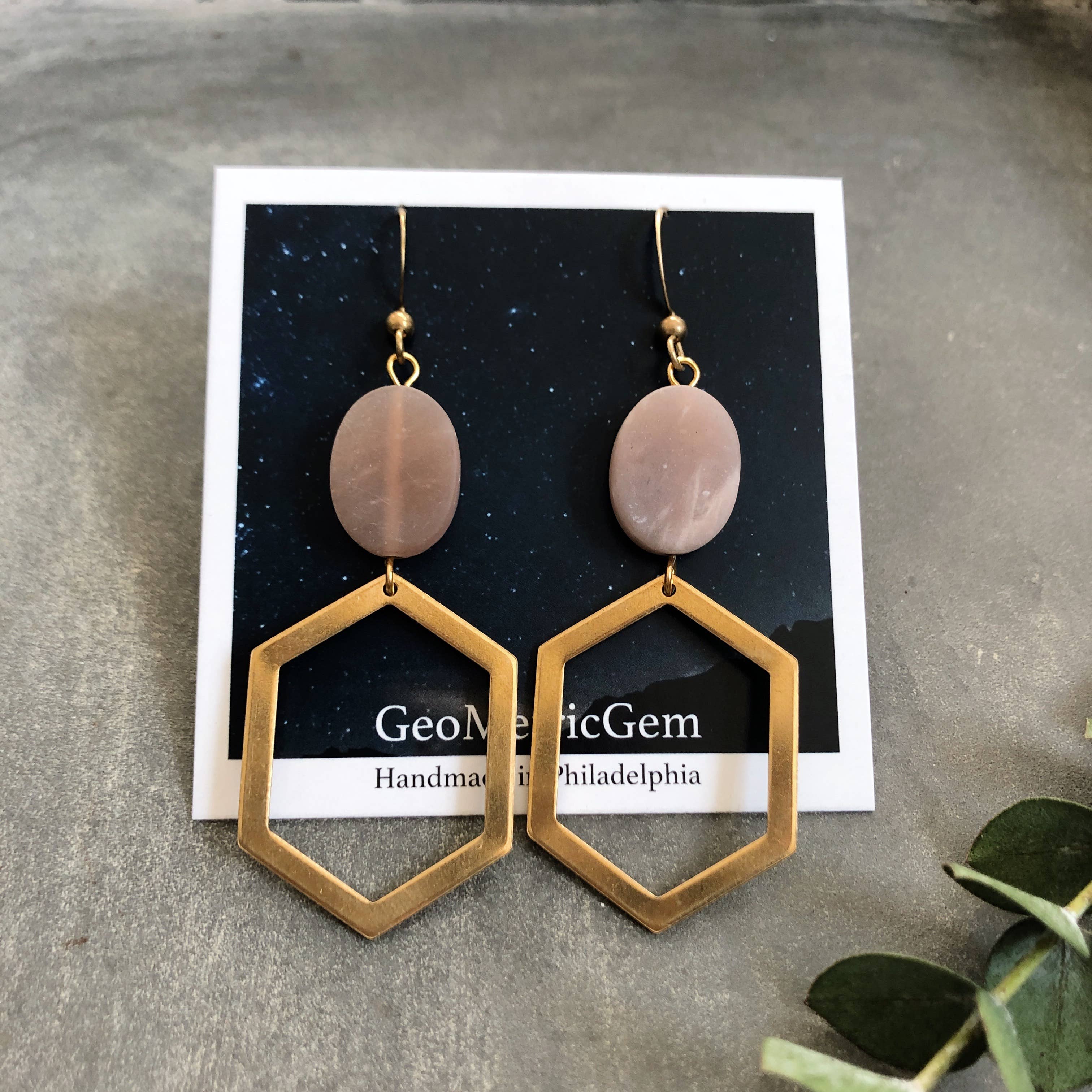 GeoMetricGem - Wholesale Dangle Earrings - Jackson Earrings ~ Sunstone & Brass1