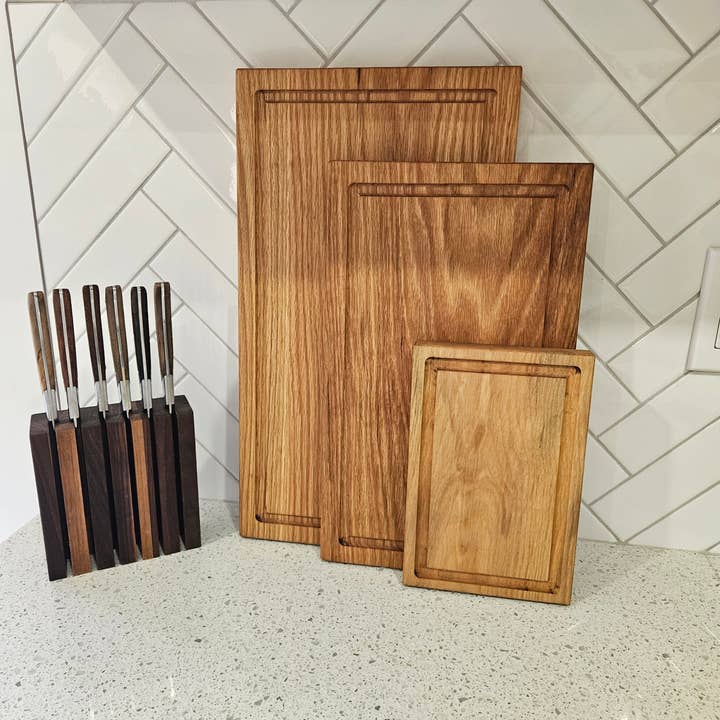 Oak Wood kitchen Cutting Board With Groove For Juice for wholesale by Kindling Re-Purposed Wood Products
