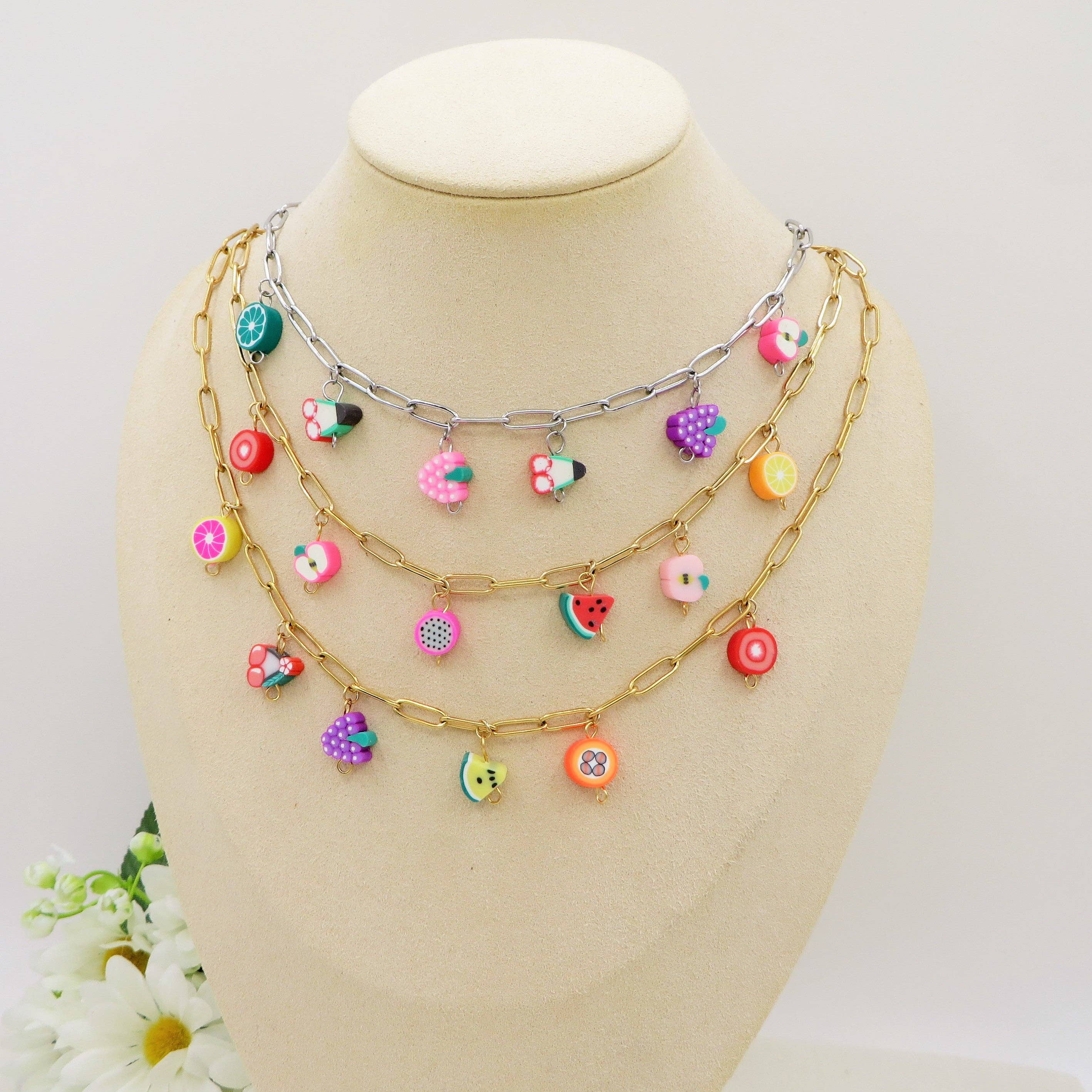 Daemon srls - Wholesale Pendant/Charm Necklace - CUTE FRUITS - ACCIAIO inossidabile - Collana catena charms frutta5