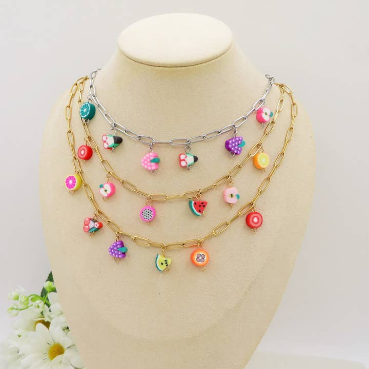 Daemon srls - Wholesale Pendant/Charm Necklace - CUTE FRUITS - ACCIAIO inossidabile - Collana catena charms frutta5