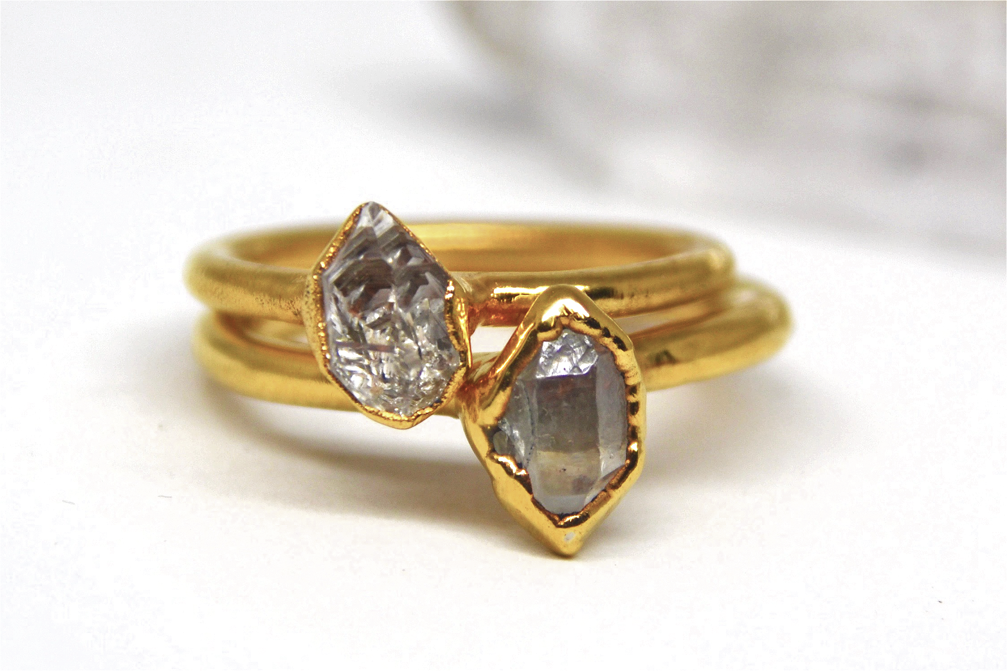 Daddy Daughter Jewelry - Vendita all'ingrosso Anelli con pietra singola/solitario - Anello in oro con diamante grezzo Herkimer, pietra portafortuna di aprile, anello grezzo2