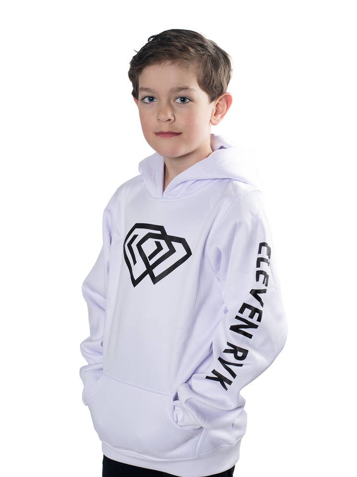 Felpa con cappuccio in tessuto felpato di poliestere bianco per la vendita all'ingrosso da parte di ELEVEN RVK