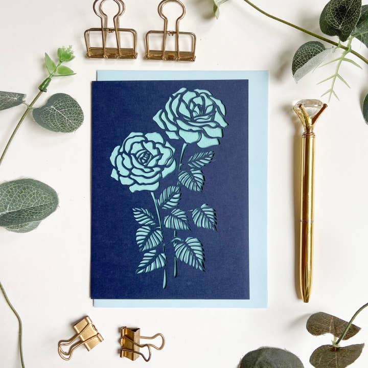 Tarjeta de cumpleaños de rosas azules, tarjeta de aniversario de rosas azules para venta al por mayor de Chow's Stories