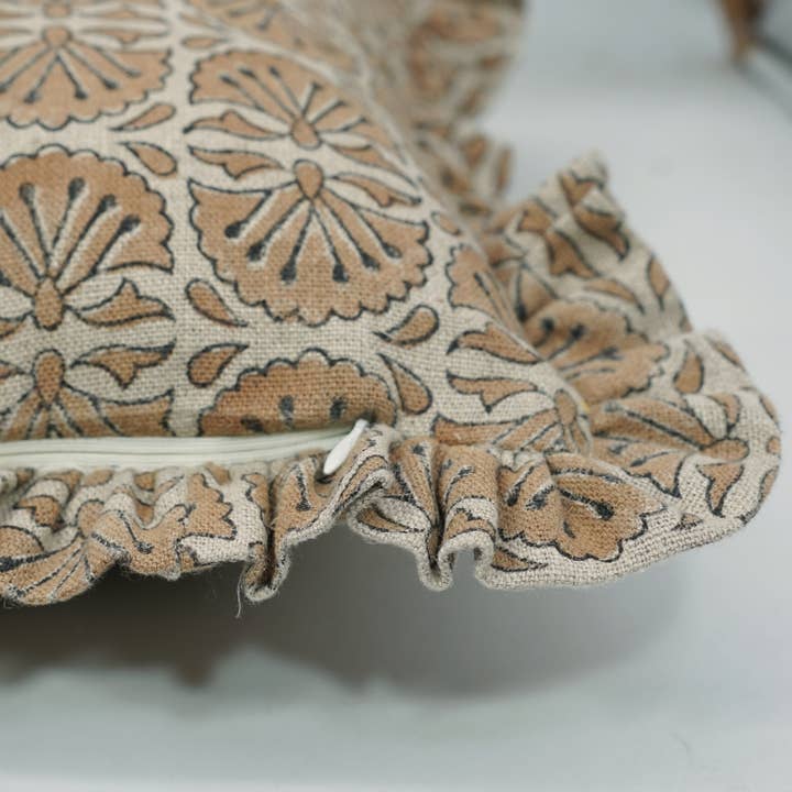 Fabdivine - Vente Housse de coussin - Housse de coussin en lin épais à volants imprimé bohème - Bejhni3