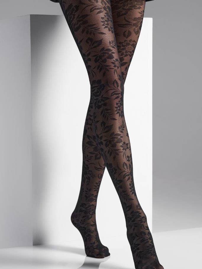 ROXANE 20 DEN black tights with floral pattern for women for wholesale by Sokisahtel I BestSockDrawer