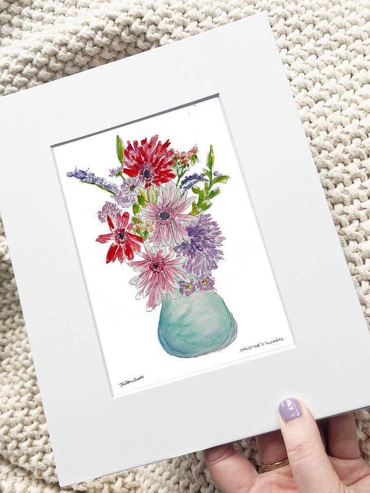 Christine's Flowers (Watercolor Fine Art Print) for wholesale by Sunset Studios Boston: Neighborhood Watercolors
