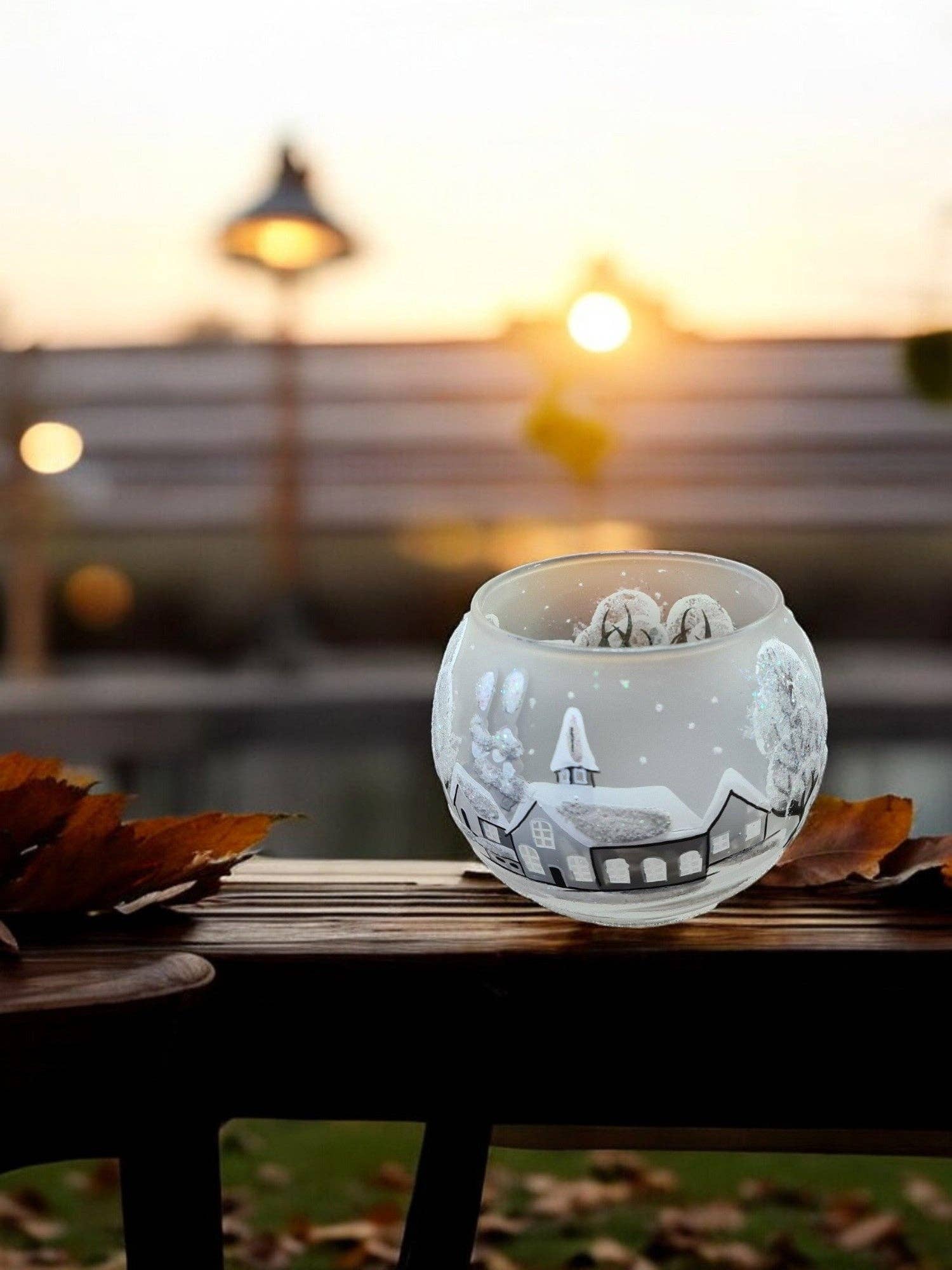 Glass by Iness - Wholesale Candle Holder - Small Frosted Glass Candle Holder, Hand Crafted in Ukraine, White Church Winter Wonderland, Wonderful Year Round3