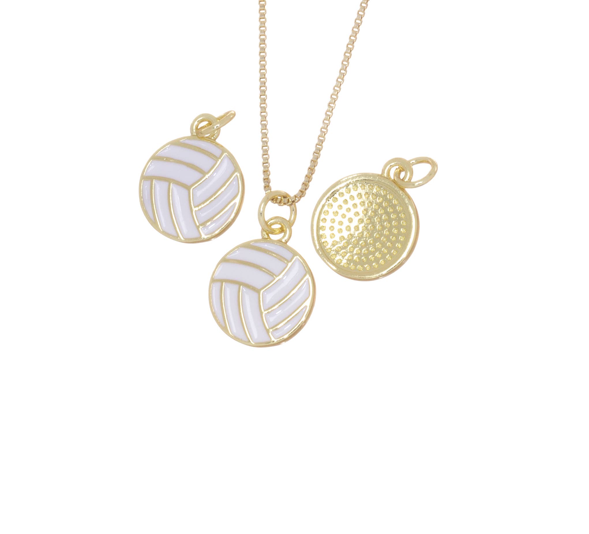 Jewel Pledge - Wholesale Individual Charm/Pendant - Gold Volleyball Charm with white enamel for jewelry, CPG28215