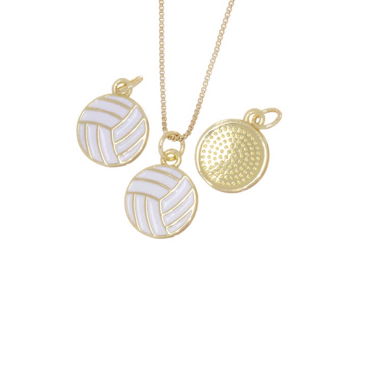 Jewel Pledge - Wholesale Individual Charm/Pendant - Gold Volleyball Charm with white enamel for jewelry, CPG28215