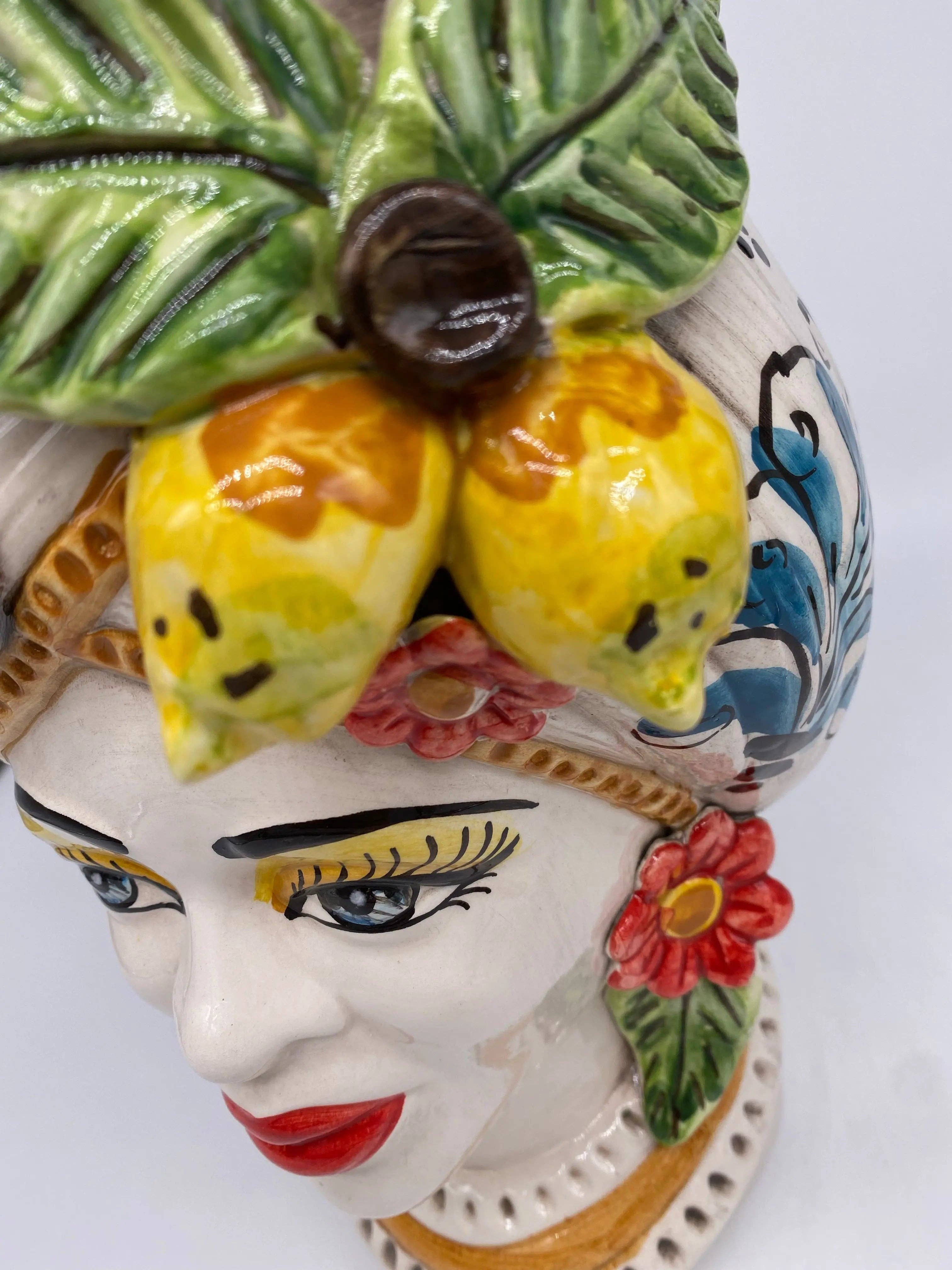 DD Ceramiche Siciliane - Wholesale Vase - Moorish Moor's Heads Caltagirone Ceramic cm H.28 L.19 Handmade Baroque Turban Flowers Lemons5