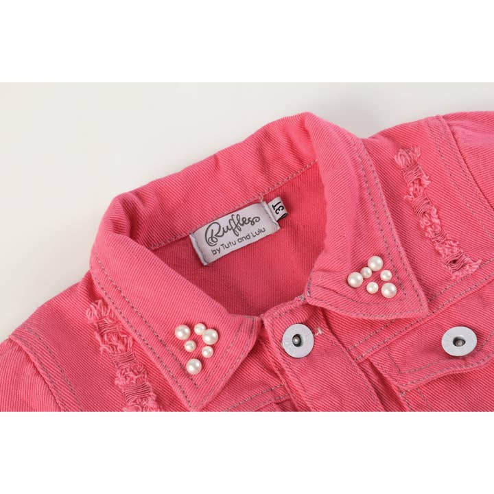 Lil Cactus - Wholesale Denim Jacket - Kids - Ruffles - Pink Butterfly Sequin Denim Jean Jacket