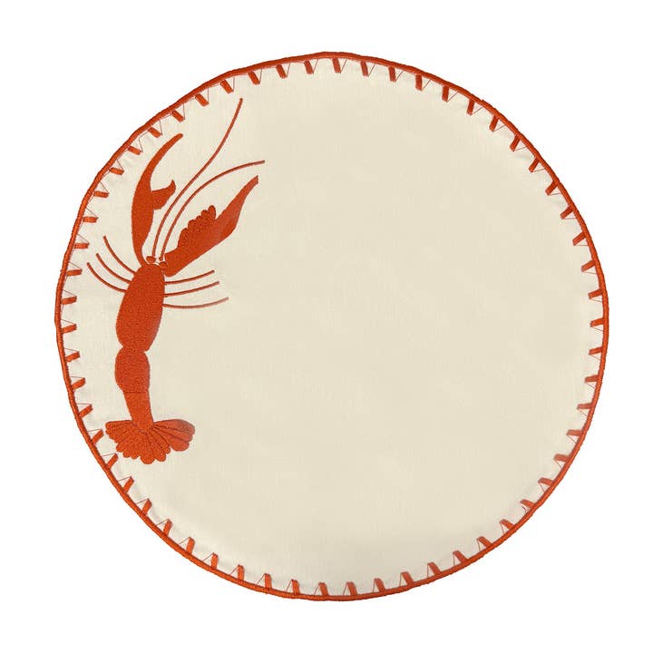 Embroidered Lobster placemat in Ivory & Terracotta Red, Set of 4 for wholesale by JO & PA