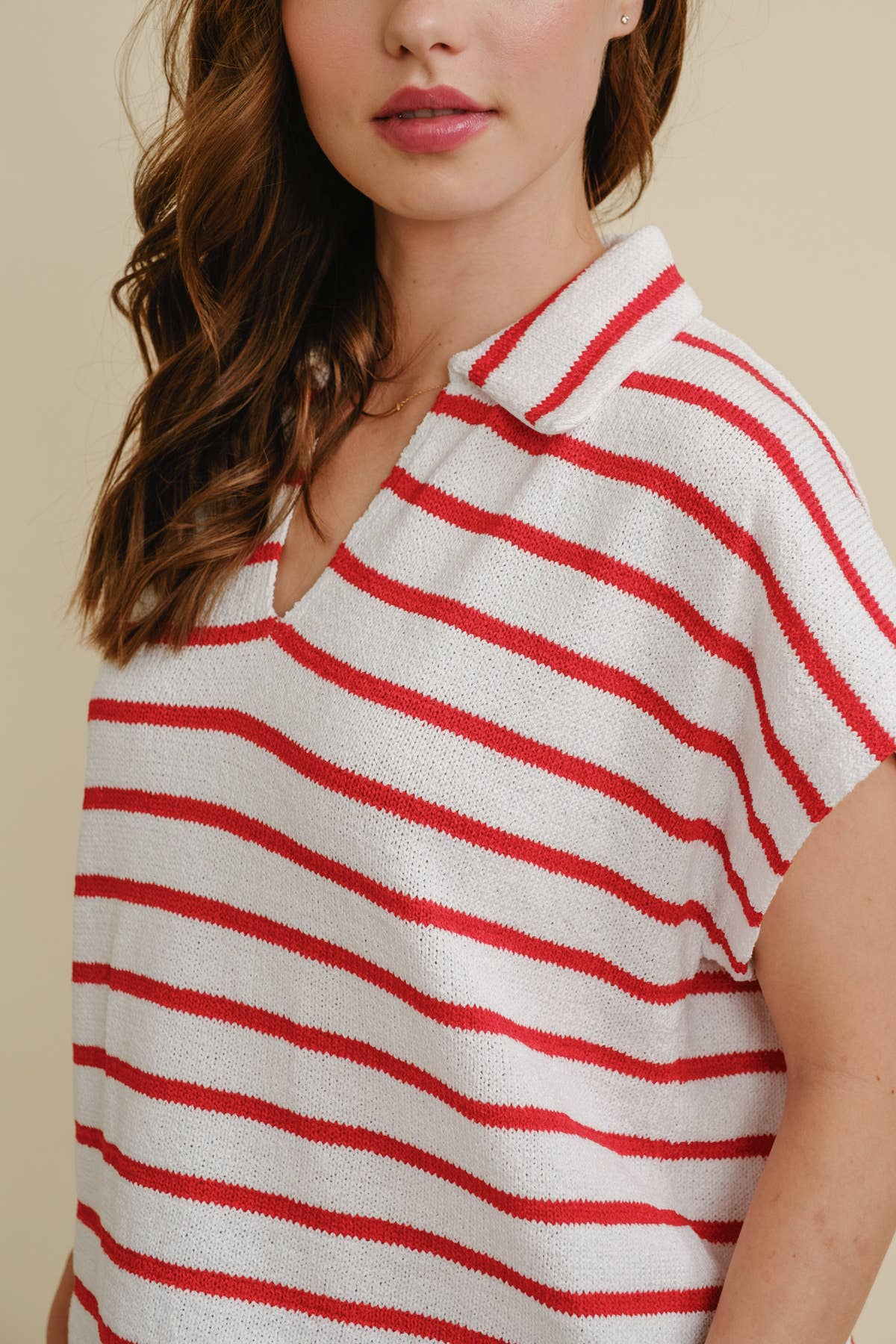 Cloud Ten - Wholesale Knit Top - Women's - CSW18065 - STRIPED COLLARED V NECK TOP10