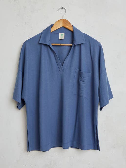 OVERSIZED POLO IN STAALBLAUW voor wholesale door Cottyfish