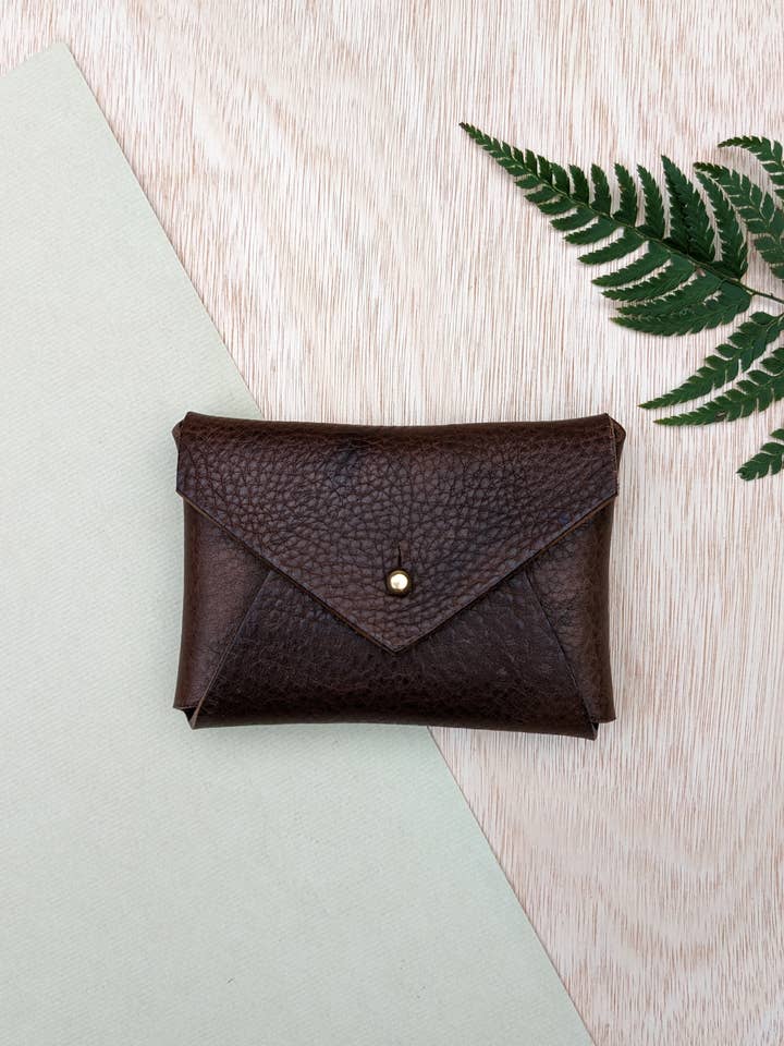 Frankie- Envelope Brown Leather Card Holder for wholesale by Jane De Bono Textiles England