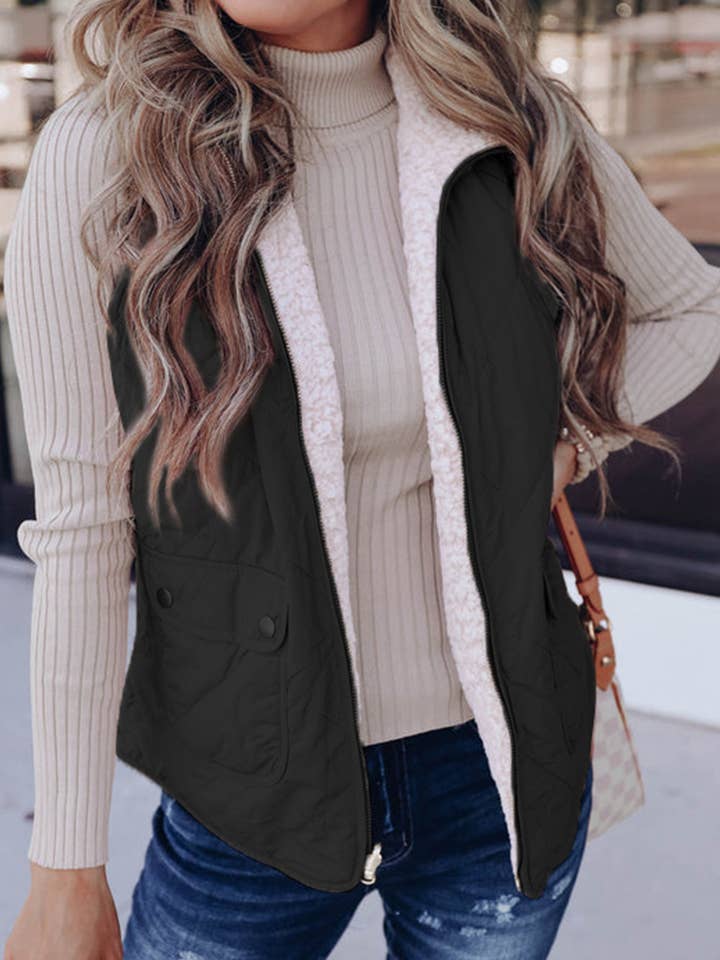 Lovesoft - Wholesale Outerwear Vest - Women's - Pink Fleece Lined Quilted Vest Coats