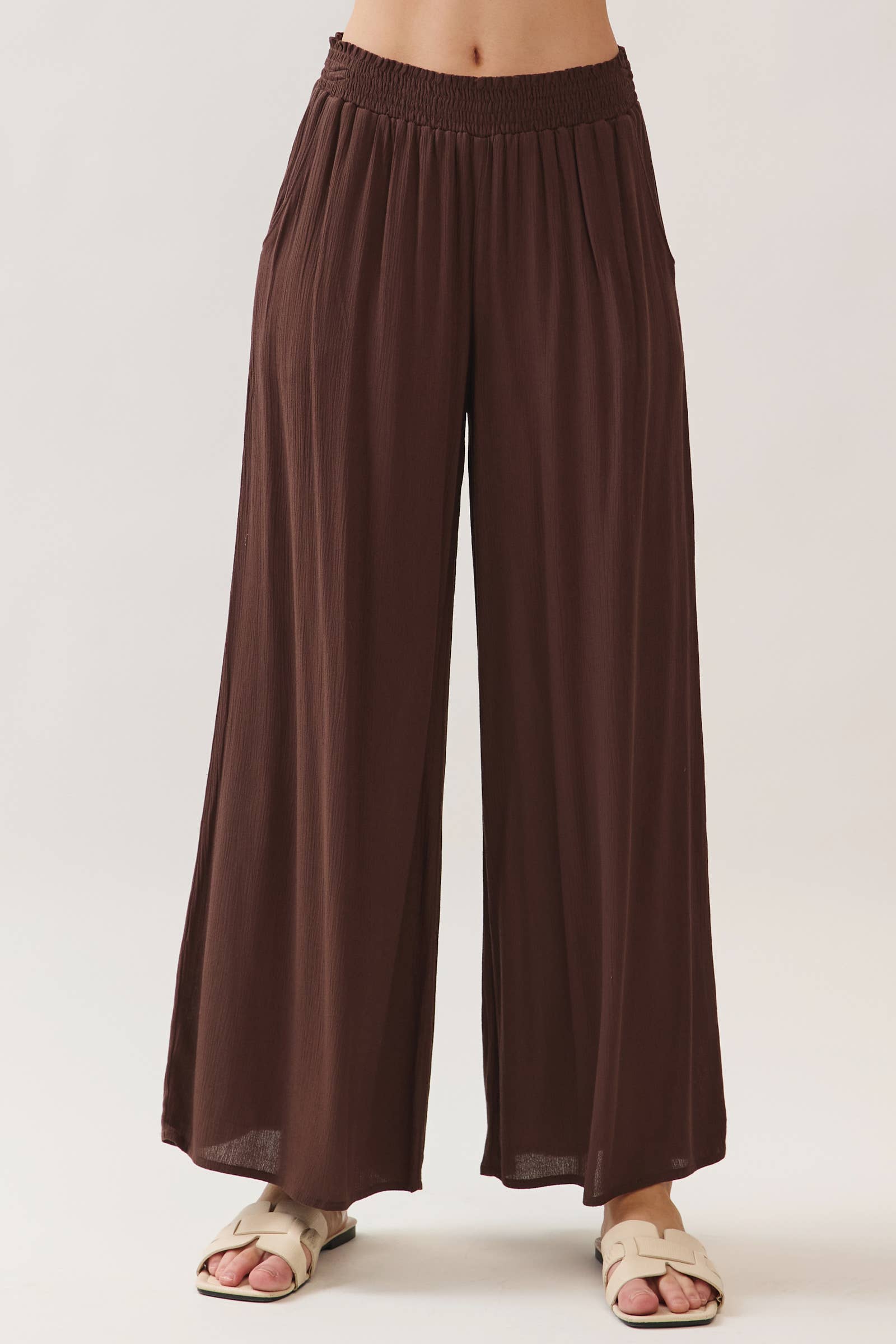 Final Touch - Wholesale Pants - Women's - Waist Smocked Wide Leg Pants - VLP70000345