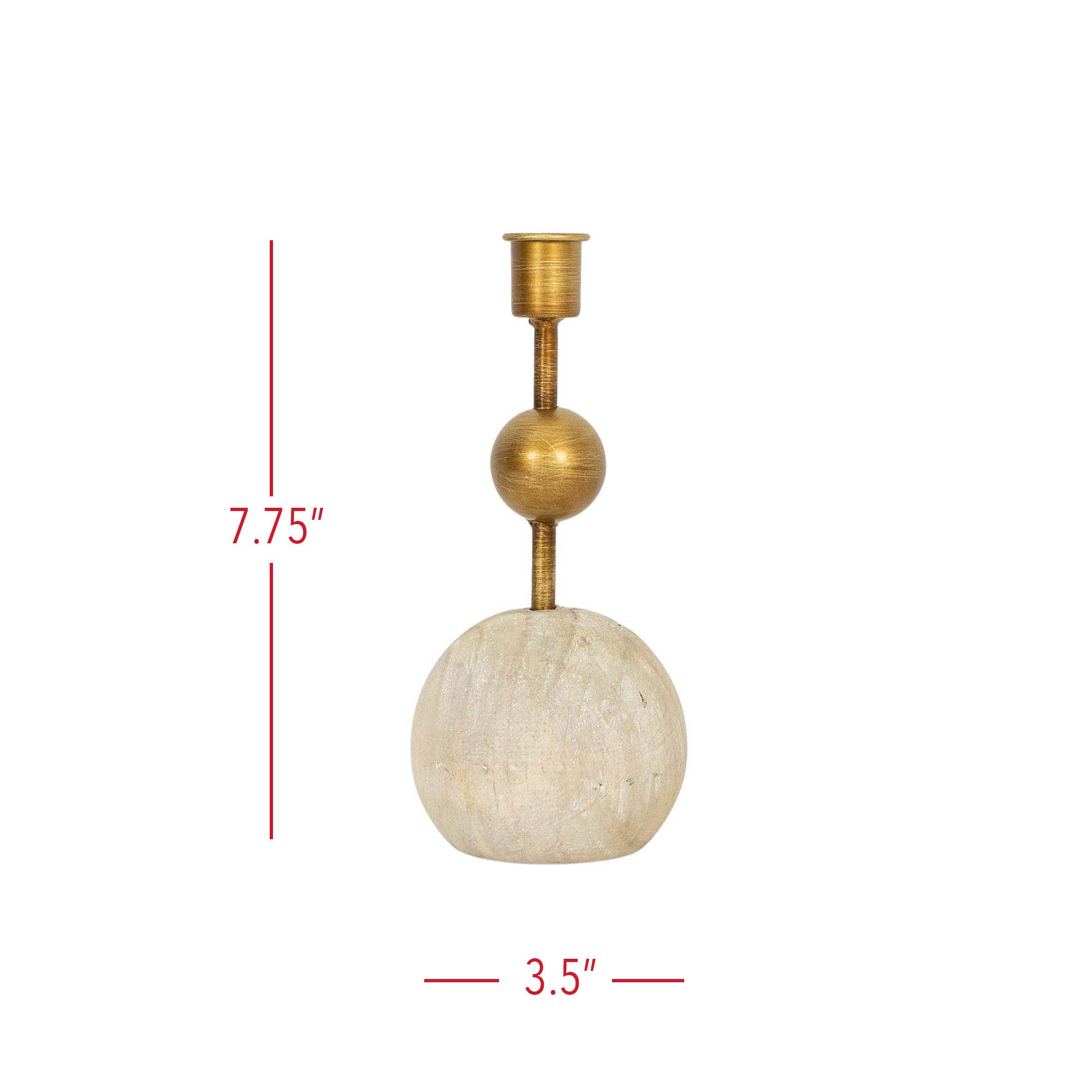 Foreside Home & Garden - Wholesale Candle Holder - Jude Brass Stacked Sphere Taper Candle Holder Wood & Metal4