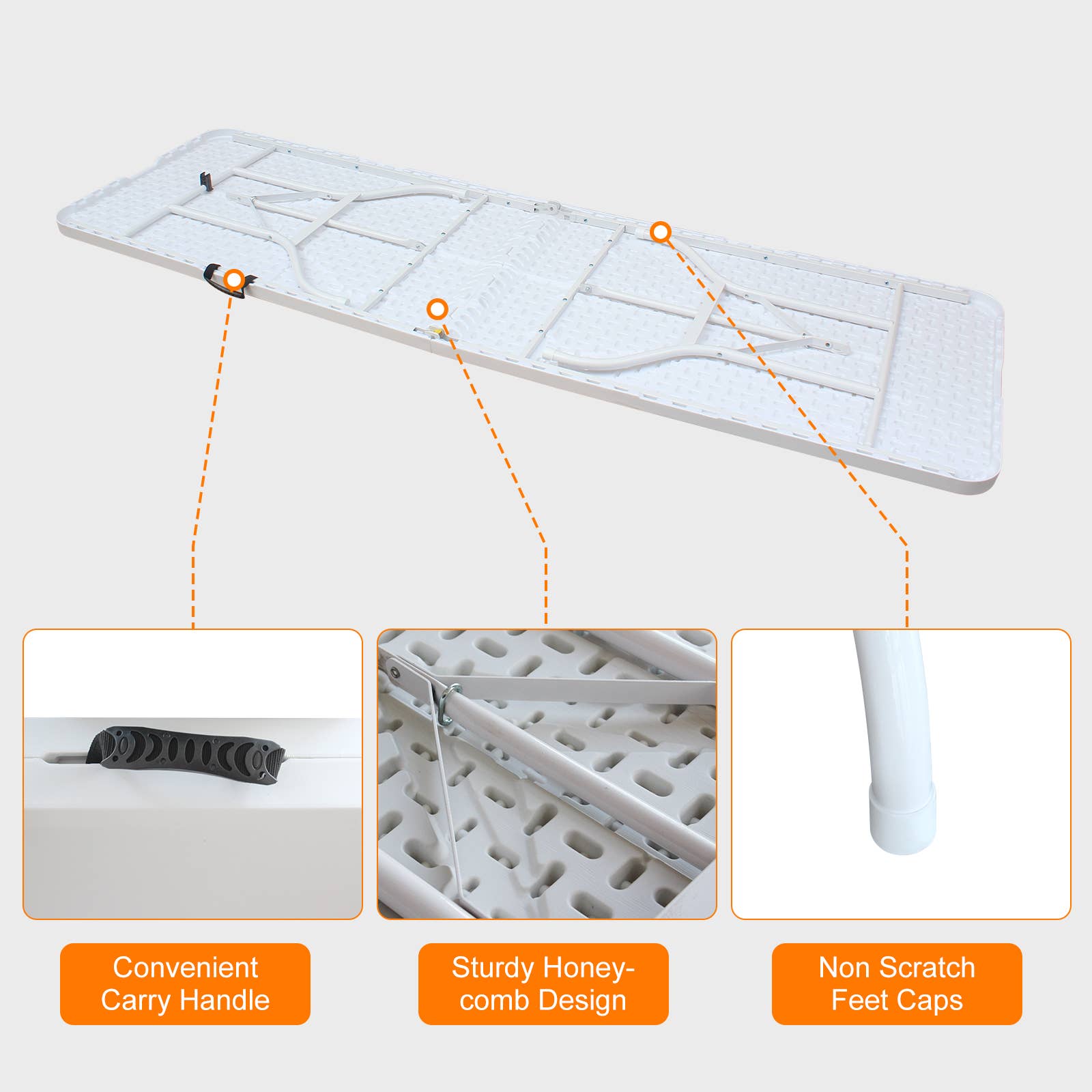 39F Inc. - Wholesale Patio Table - 4/6/8ft  Folding Table for Camping, Picnics & Parties, White10